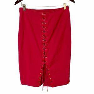 Red Lace Up Pencil Skirt Size 6 Body by Victoria